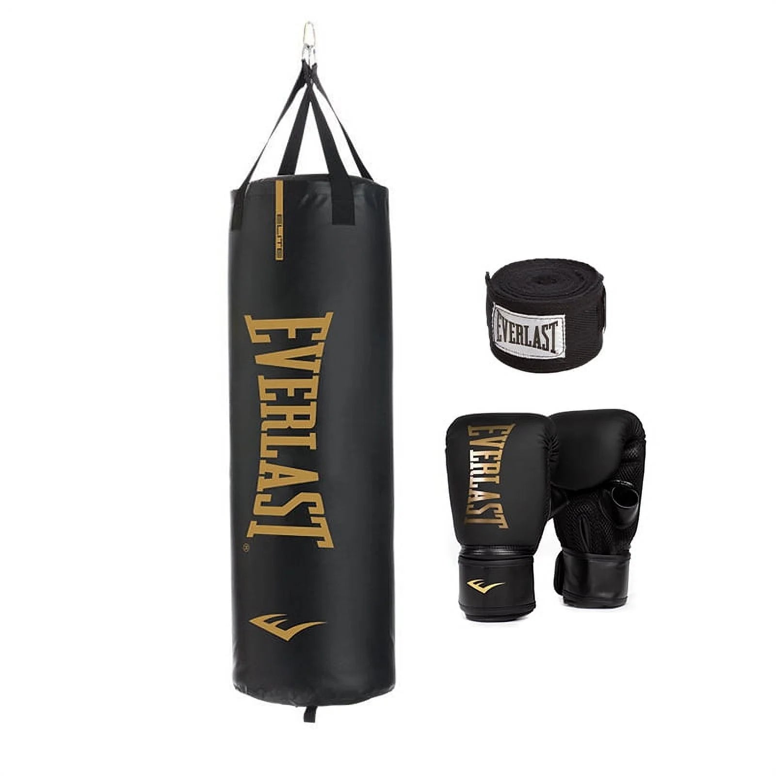 Durable Heavy Punching Bag Kit, Black – with Elite Cardio Gloves & Hand Wraps